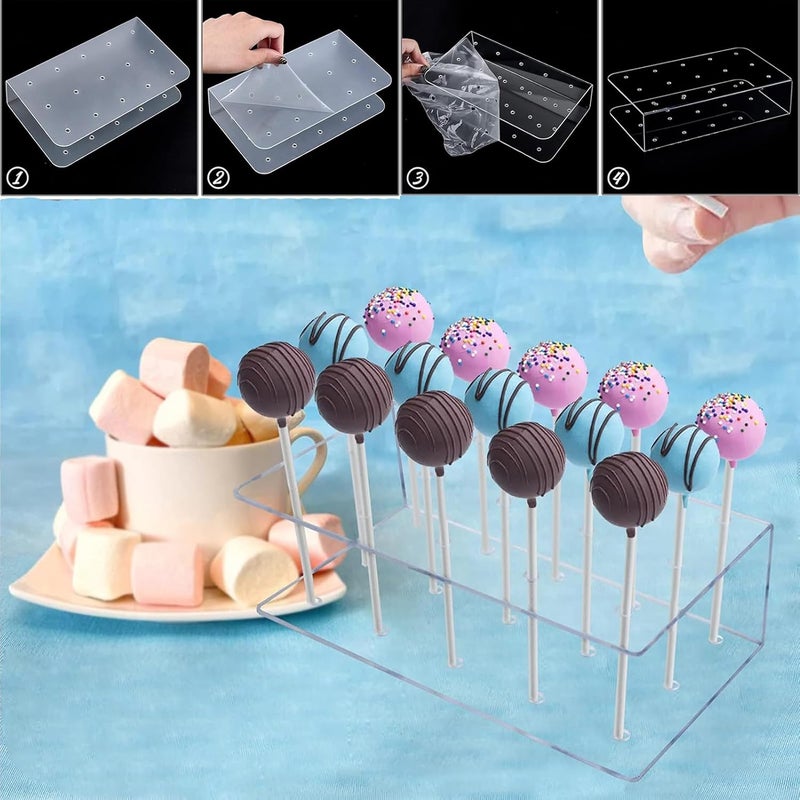YIICUZP 606Pcs Cake Pop Kit,Silicone Lollipop Molds Including Lollipop Sticks,Measuring Cup,Treat Bags,Twist Ties,Decorating Pen,Meat Baller with Handles,Round Mold,Lollipop, Candy,Display Stand Holder(Blue) - Image 5